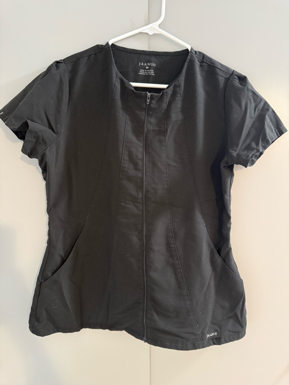 Jaanuu Black Zip-Front Scrub Top with Front Closure